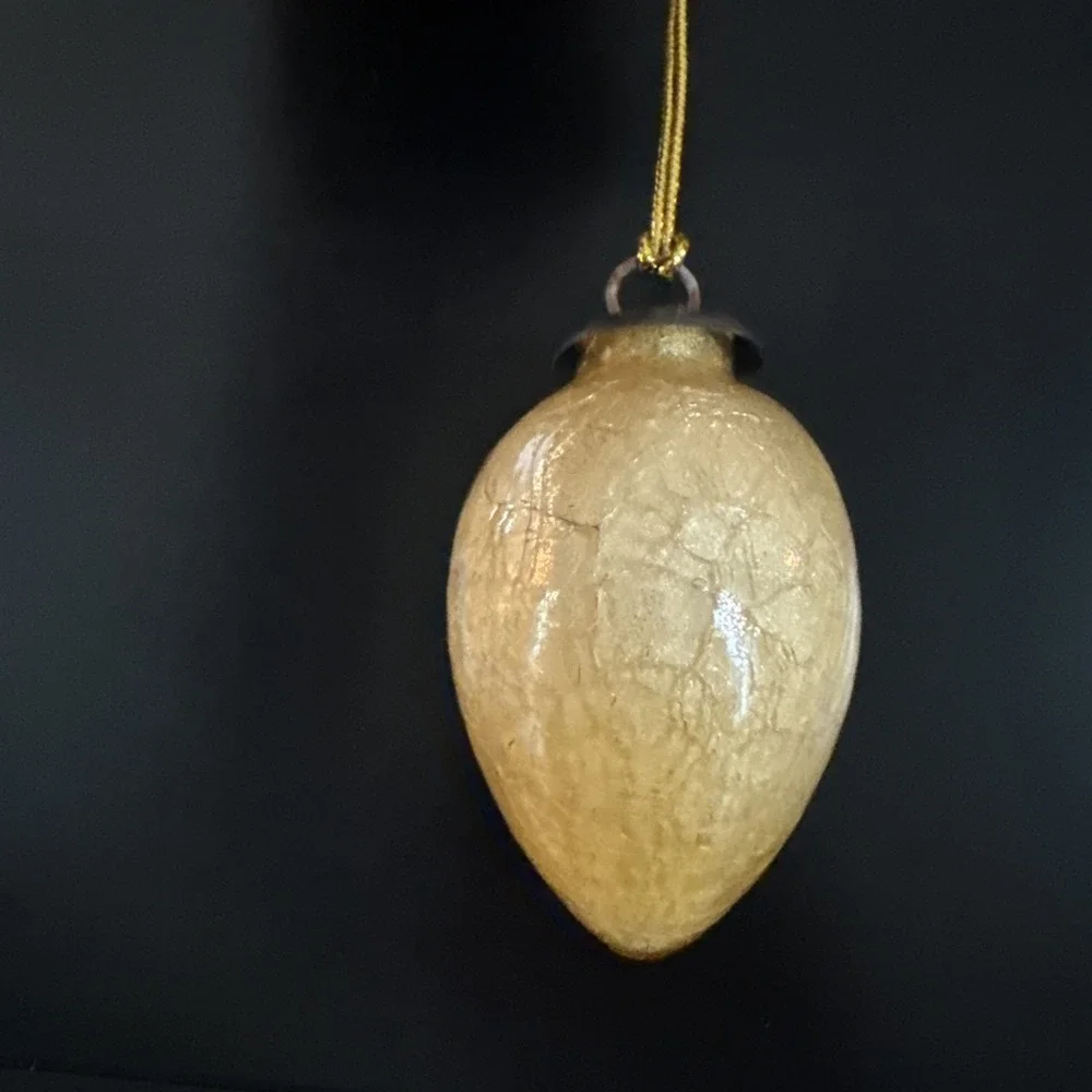Vintage Kugel Style Amber Egg Shaped  Crackle Glass Christmas Ornament